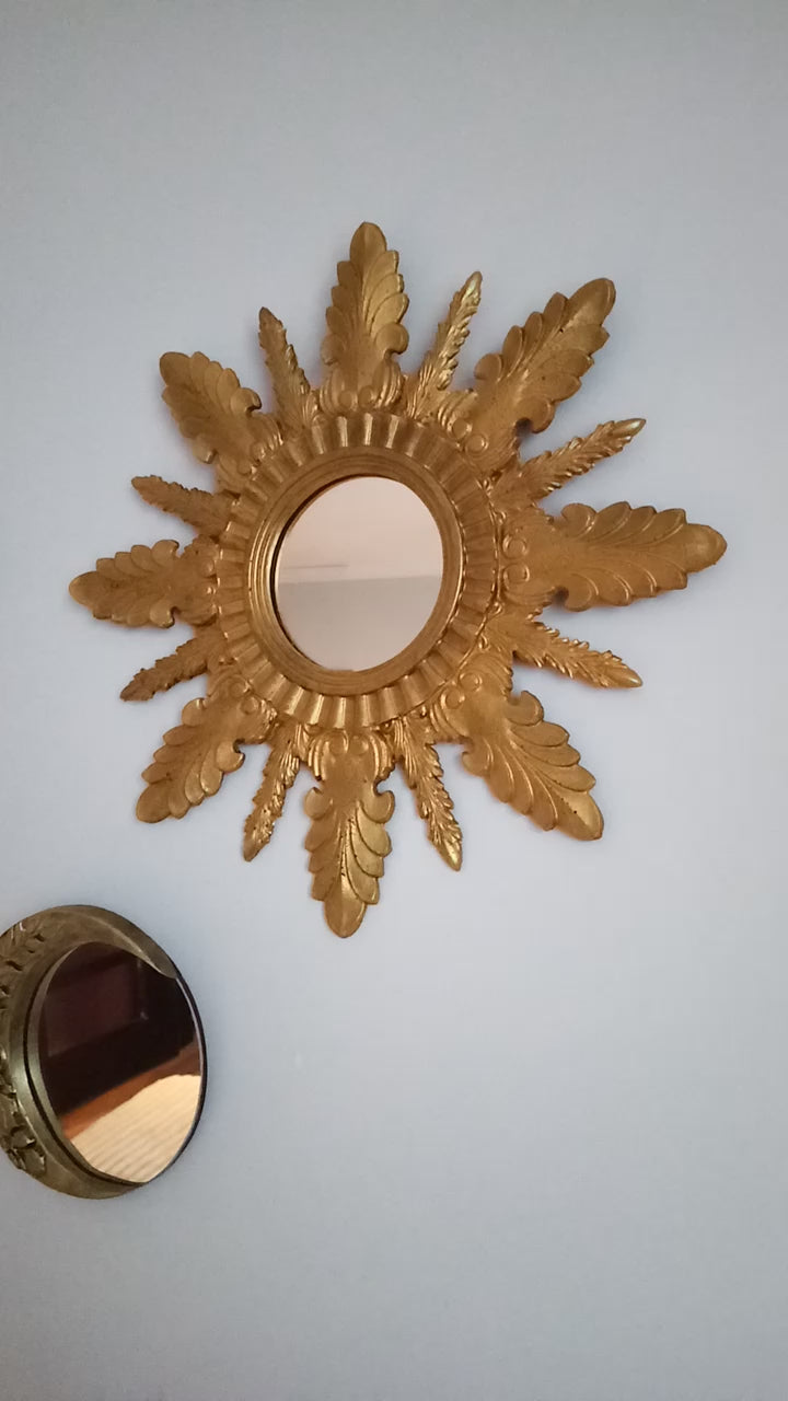 Antique Bronze Sunburst Mirror — Handcrafted Vintage Wall Decor 37 cm
