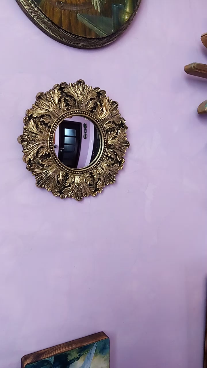 Black & Gold Acanthus Witch's Eye Convex Mirror — Handcrafted Mystical Wall Decor