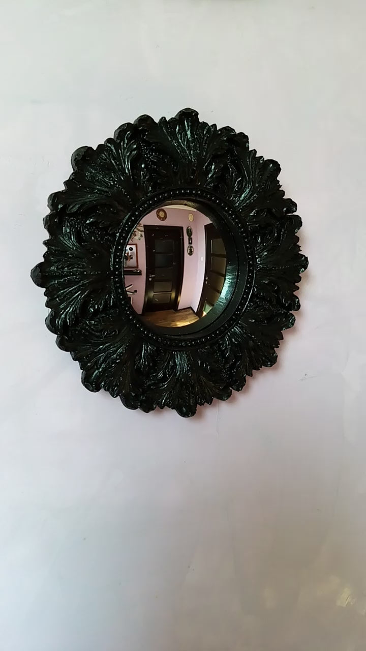 Black Witch's Eye Convex Mirror — Handmade Gothic Wall Decor