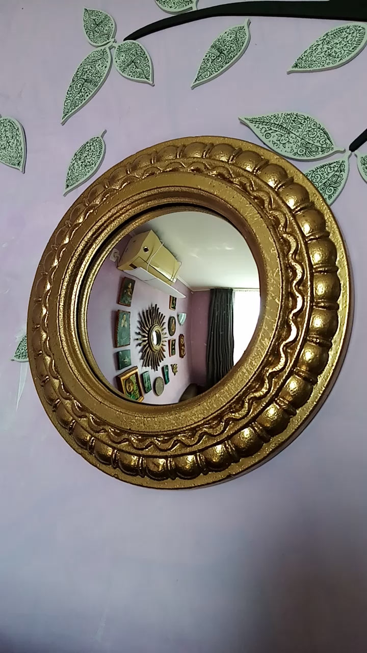 Golden Scalloped Witch's Eye Mirror — Handcrafted Mystical Wall Decor