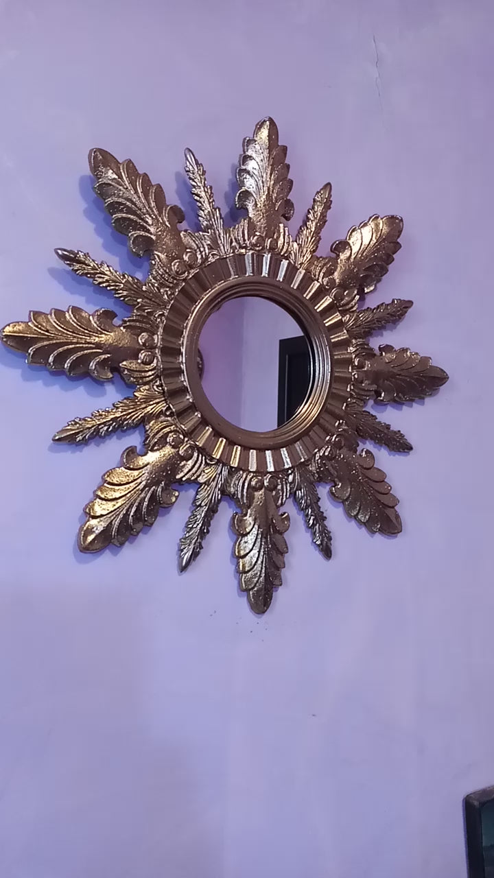 Handmade Gold Sunburst Mirror — Vintage Art Deco Wall Decor 37 cm