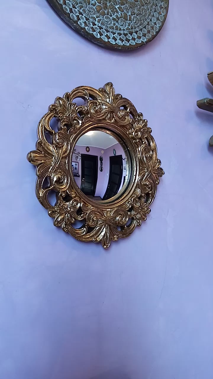 Golden Baroque Witch's Eye Convex Mirror — Handcrafted Antique Wall Decor