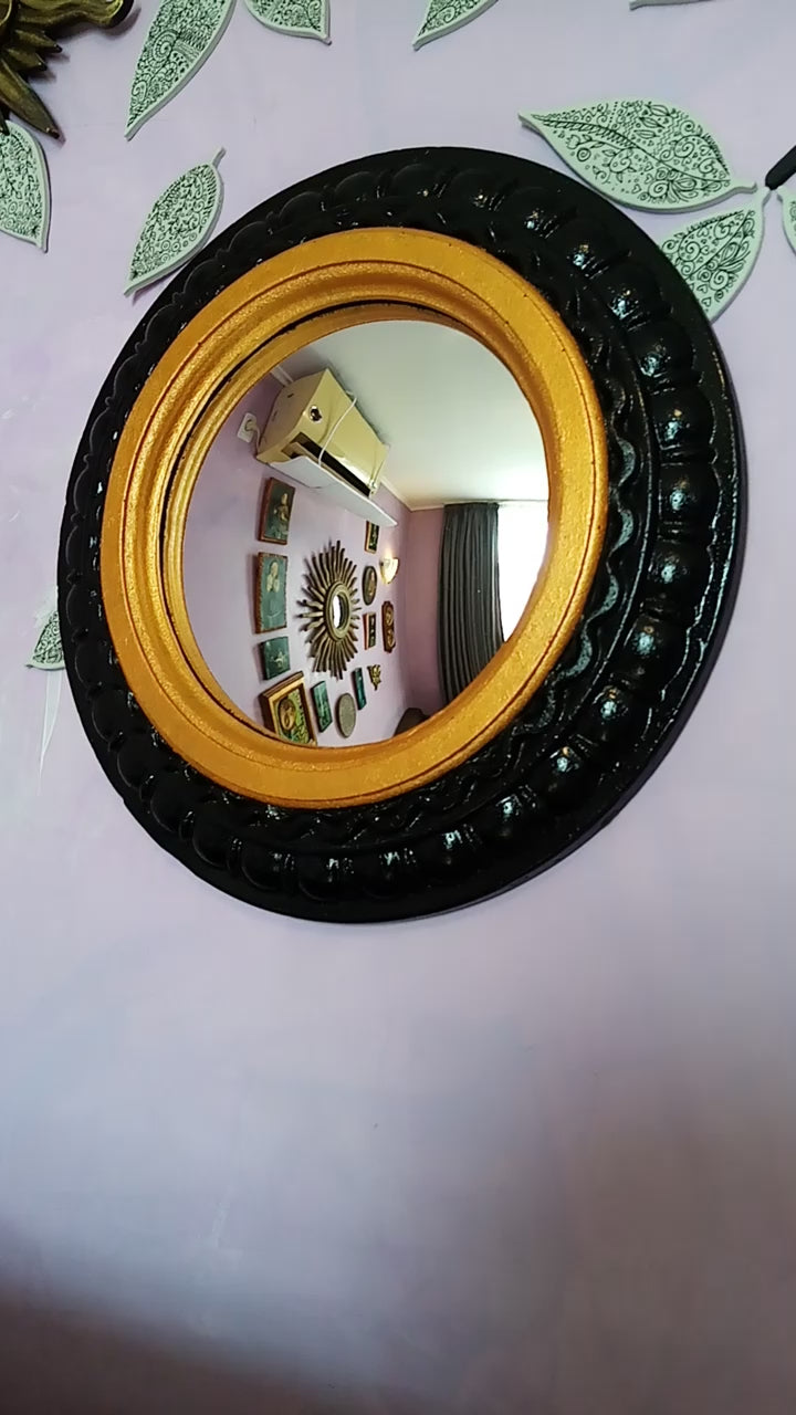 Black & Gold Witch's Eye Convex Mirror — Handcrafted Gothic Wall Decor