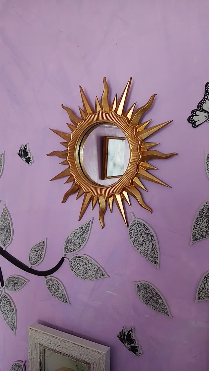 Handmade Gold Sunburst Mirror — Gold Patina Wall Decor 24.5 cm